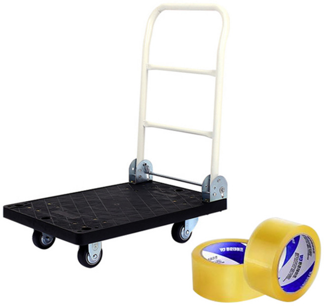 접이식 운반카트 소형 + 박스 테이프 2p 세트, 검정(카트), 1세트