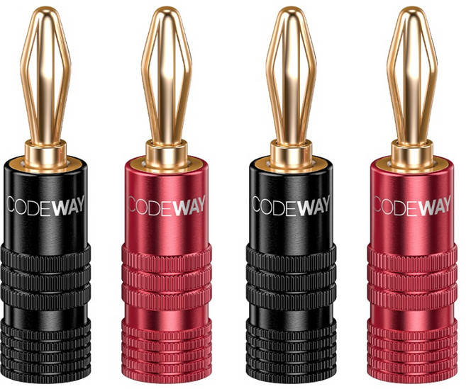코드웨이 스피커 바나나 플러그 커넥터 2종 x 2p 세트, 블랙, 레드, 2세트