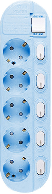 이어지다 개별 스위치 컬러 멀티탭 5구, 2.5m, 파랑, 1개