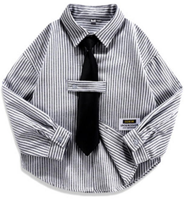 유블리 남아용 타이츠 줄무늬 카라 셔츠 + 넥타이 세트