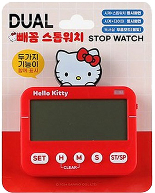 제이웍스 산리오캐릭터즈 빼꼼 듀얼 다기능 타이머 스톱워치, 레드계열, 1개