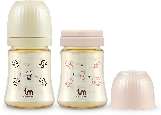 토비앤몰리 PPSU 트윈젖병 2종 세트, 바닐라 + 핑크, 180ml, 1세트