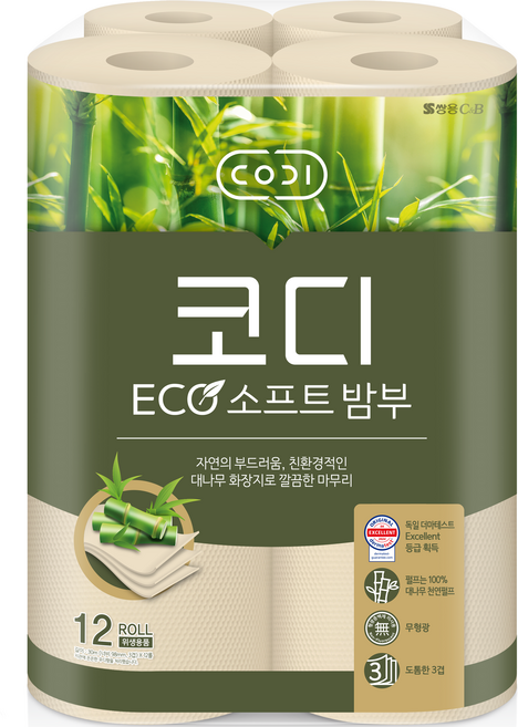 코디 3겹 에코 소프트 밤부 화장지, 30m, 12롤, 1개