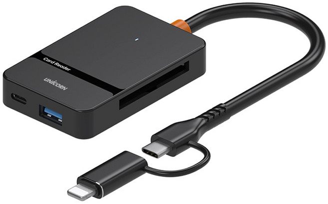 유니콘 USB 통합 멀티 6in1 USB3.2 Gen1 Type-C & 8핀 듀얼컨넥터 카드리더기, XC-7000M, 블랙, 1개