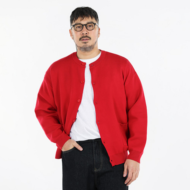 빅이지 남성용 오버핏 마시멜로 풀오버 라운드 가디건