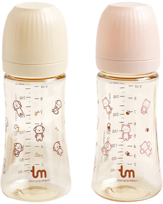 토비앤몰리 PPSU 젖병 트윈팩, 바닐라, 핑크, 280ml, 1세트