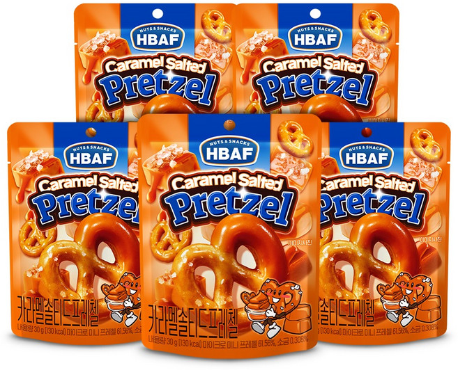 바프 카라멜 솔티드 프레첼, 30g, 5개