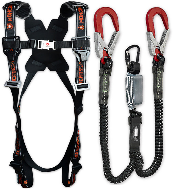 몽크로스 건설현장 추락방지 자동카라비너 적훅 AL 엘라더블 죔줄 그네식 안전벨트 DMS-201-1 BY, 블랙 + 오렌지, 1개