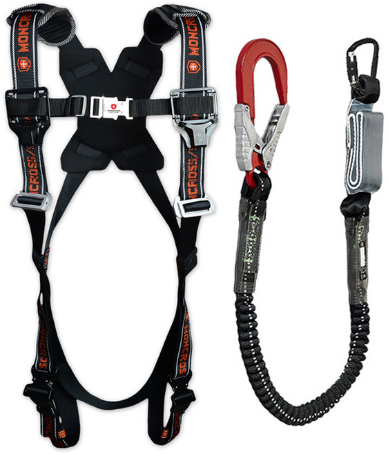 몽크로스 고급형 안전 건설현장 추락방지 자동카라비너 적훅AL 엘라싱글 죔줄 그네식 안전벨트 DMS-201-1 B, 적흑, 1개