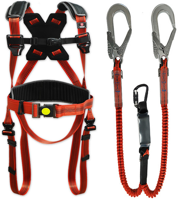 몽크로스 안전 건설현장 추락방지 자동카라비너 엘라더블 죔줄 전체식 안전벨트 오렌지 DMS-202-2AY + 몽크로스 파우치 2종, 혼합색상, 1개