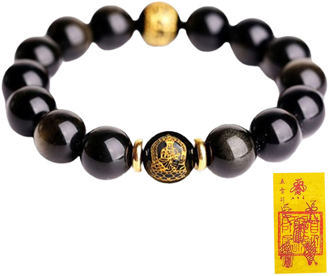 Buddha best 實現願望 避邪擋煞 黑曜石 12生肖 念珠手鍊 + 符咒套組