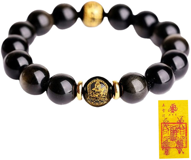 Buddha best 實現願望 避邪擋煞 黑曜石 12生肖 念珠手鍊 + 符咒套組