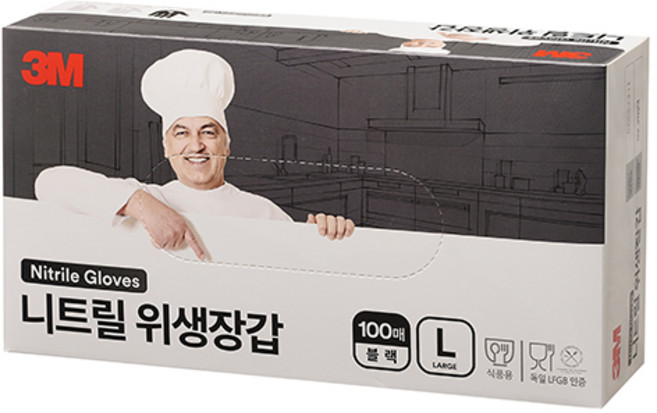 쓰리엠 니트릴 위생장갑 100p, 블랙, L, 1개