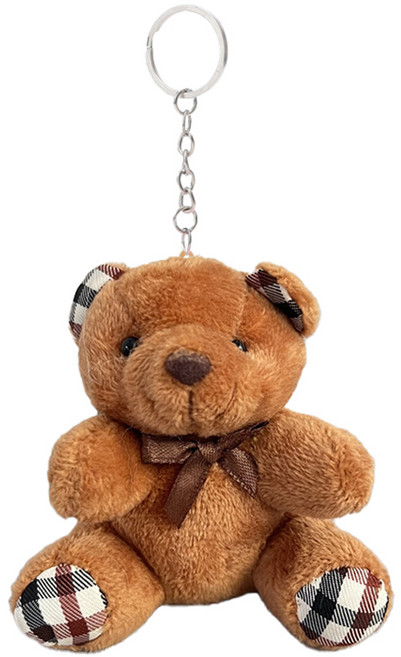 아이예스 곰돌이 가방 키링 인형 열쇠고리 체크 키링, 딥브라운