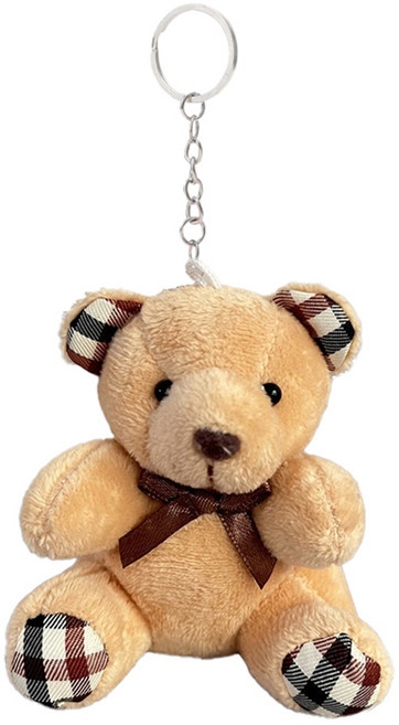 아이예스 곰돌이 가방 키링 인형 열쇠고리 체크 키링, 라이트브라운