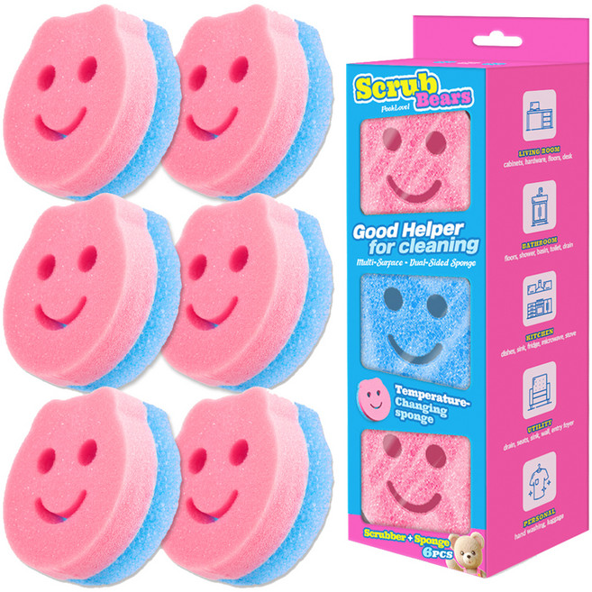 푸러블 스크럽 베어 양면 수세미, 6개입, 1개