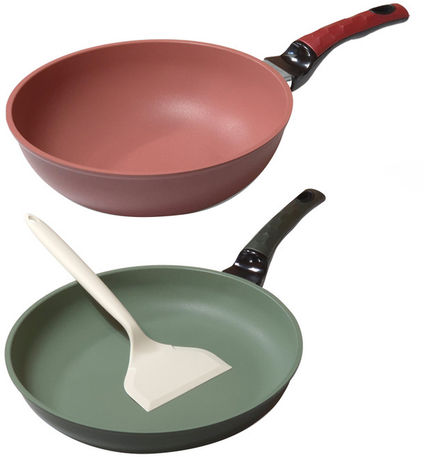 키친아트 인덕션 자이언트 후라이팬 + 궁중팬 + 실리콘 뒤집개 대형 세트, 혼합색상, 1세트, 궁중팬 28cm + 후라이팬 28cm + 실리콘 뒤집개 대형