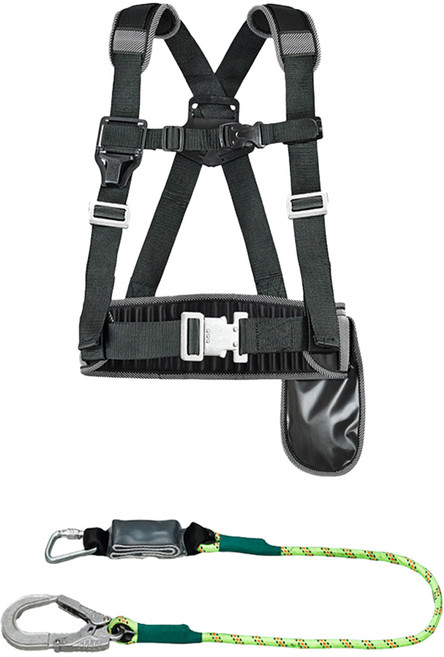 동명 일반형 상체식 안전벨트 DMS-106 + 자일로프 싱글 죔줄 세트, 검정 + 형광, 1세트