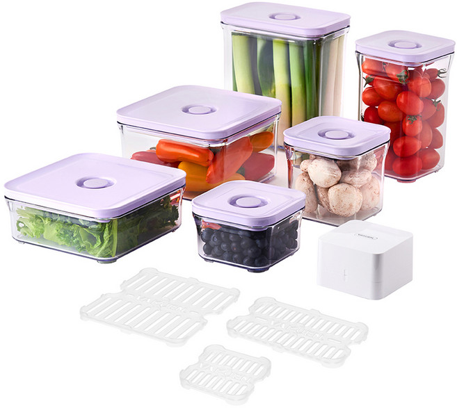 바퀜 포라 시그니처 밀폐용기 7종 + 네트 채반 3종 세트, 1개, 밀폐용기 6종 + 다이스 바큐머 + 네트 채반 3종