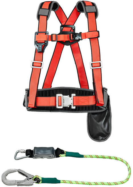 동명 상체식 안전벨트 적색 + 싱글 죔줄 형광 세트, 1세트