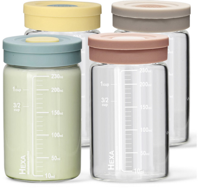 미르코리아 헥사 내열유리 투톤 실리콘캡 눈금유리병 4종 세트, 250ml, 1세트