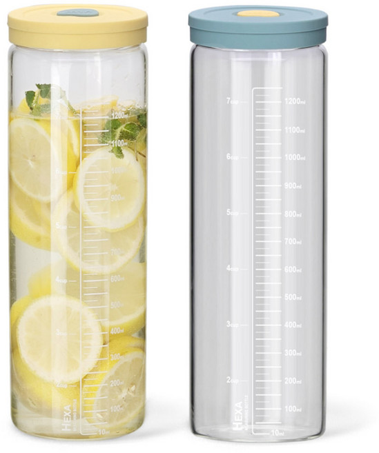 미르코리아 헥사 내열유리 투톤 실리콘캡 눈금유리병 2종, 1.4L, 1세트