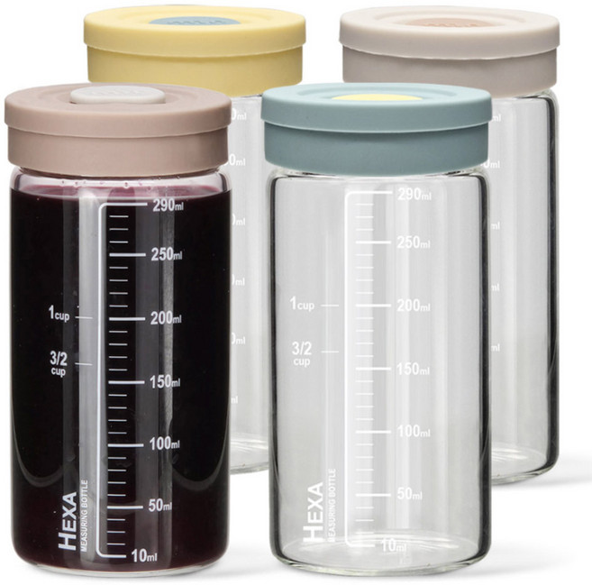 미르코리아 헥사 내열유리 투톤 실리콘캡 눈금유리병 4종 세트, 300ml, 1세트