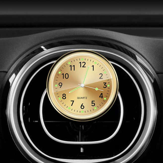 씨티알 2 in 1 모던 차량용 클래식 아날로그 시계, 1개, 로열 골드