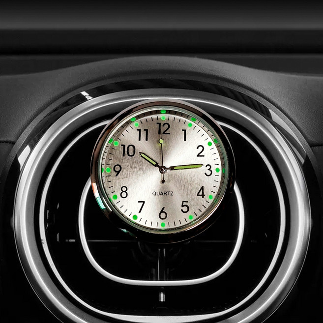 씨티알 2 in 1 모던 차량용 클래식 아날로그 시계, 1개, 메탈릭 실버
