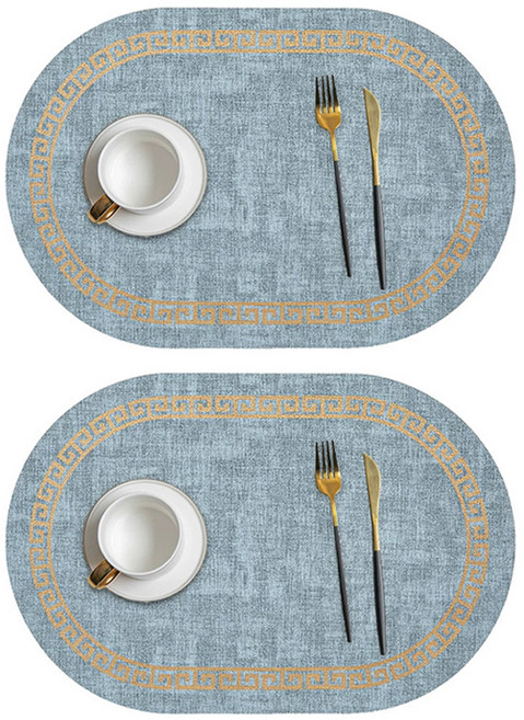 타원형 북유럽 식탁 매트, 블루, 2개, 45 x 30 cm