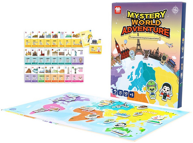 아리아띠 미스터리 월드 어드벤처 세계지도 세트, 혼합색상, 1세트