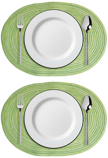 바다라 타원형 라탄 테이블 매트, 그린, 50 x 35 cm, 2개
