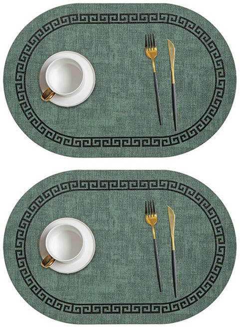 바다라 고급 노르딕패턴 단열 타원 테이블매트, 다크그린, 2개, 45 x 30 cm