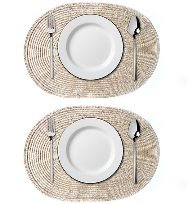 바다라 타원형 라탄 테이블 매트, 밀크, 50 x 35 cm, 2개