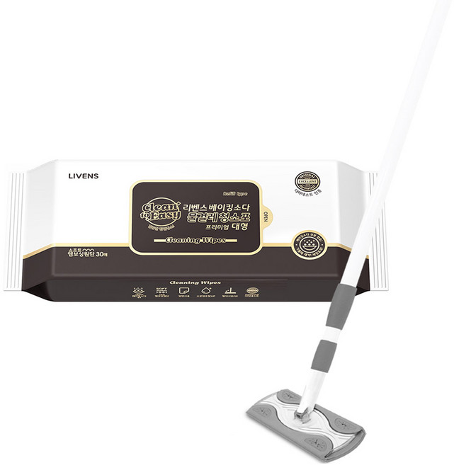 리벤스 파워클린 밀대 + 밀대판 + 베이킹소다 물걸레 청소포 대형 30p 세트, 1세트