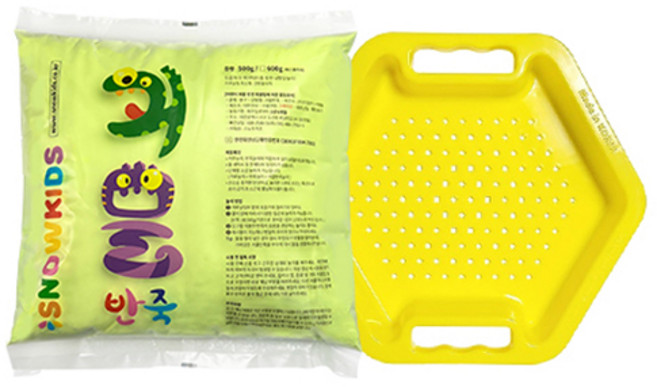 스노우키즈 전분놀이 가루놀이 반죽놀이 플레이파우더 옐로우 + 퍼니 트레이 세트, 혼합색상, 1세트