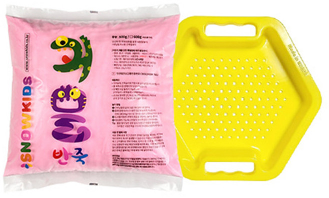 스노우키즈 전분놀이 가루놀이 반죽놀이 플레이파우더 핑크 + 퍼니 트레이 세트, 혼합색상, 600g, 1세트