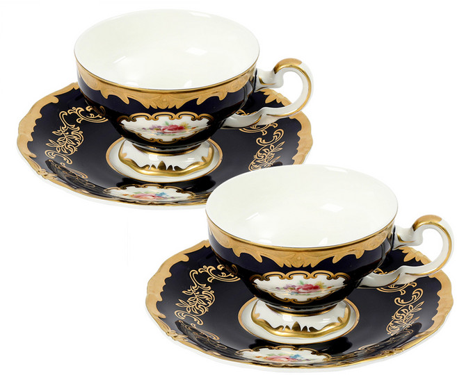 치어풀 그레핀 2인 커피잔세트, 1세트, 네이비