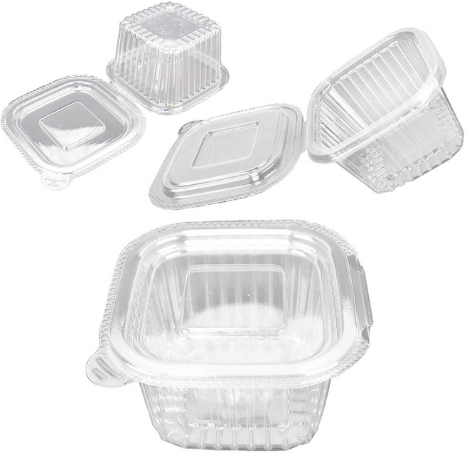 블룸엣홈 PET 사각 일체형 원터치 소스컵 반찬용기 대 9 x 9 x 5 cm, 100개, 1개입