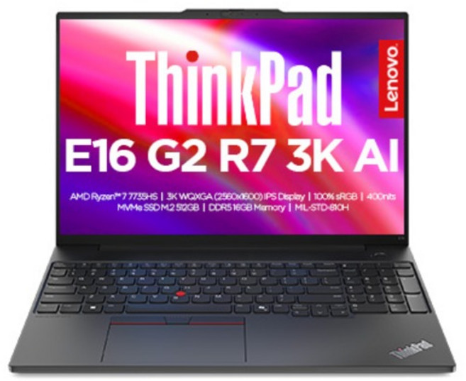 레노버 2025 씽크패드 E16 G2 라이젠7 라이젠 7000 시리즈, Black, 512GB, 16GB, Free DOS, 21M50053KD