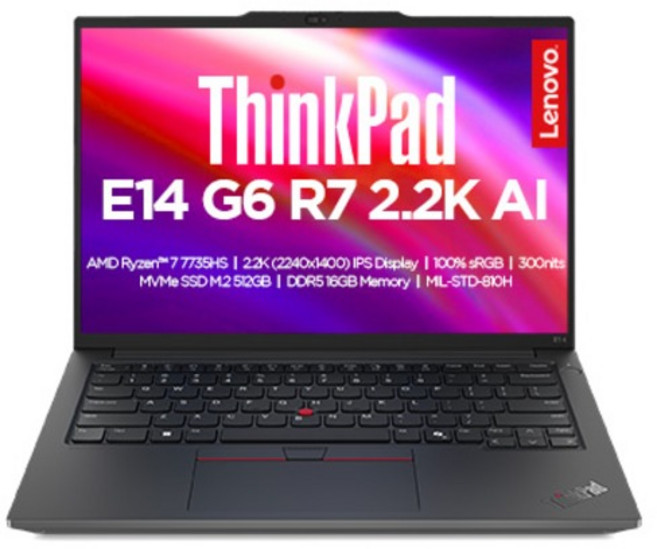 레노버 2025 씽크패드 E14 G6 라이젠7 라이젠 7000 시리즈, Black, 512GB, 16GB, Free DOS, 21M3006UKD
