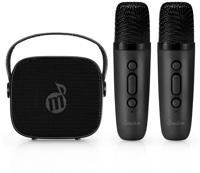 미라클엠 무선 듀얼 블루투스 마이크 2p + 스피커 세트, M52S, 블랙