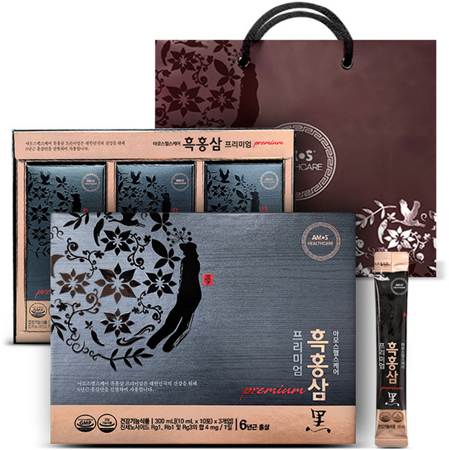 아모스헬스케어 프리미엄 6년근 흑홍삼 30p + 쇼핑백, 300ml, 1개