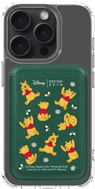 DESIGNSKIN 맥세이프 포켓 카드지갑 디즈니 패턴 꿀벌 푸, 그린, 1개