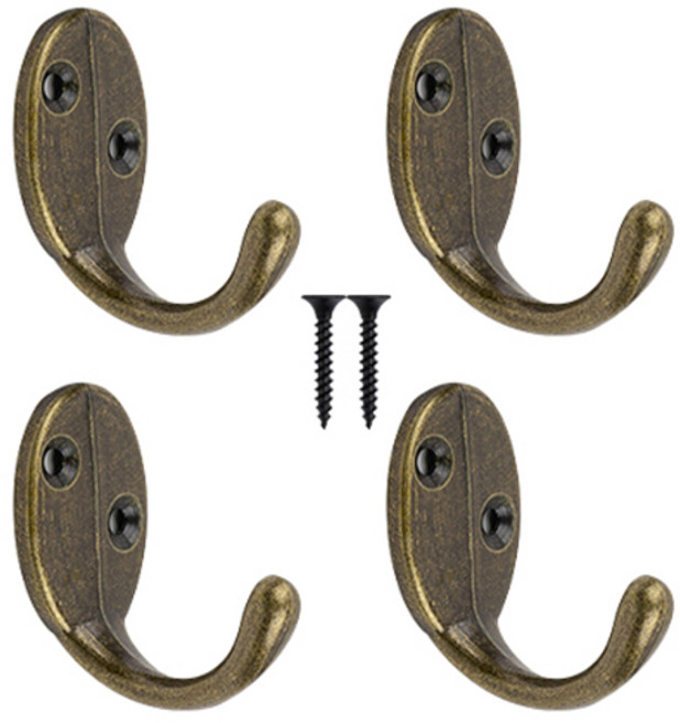 후크 타원 벽옷걸이 4p + 설치피스 세트, 엔틱, 1세트