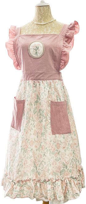 바른리빙 에델 프릴 에이프런 앞치마, 핑크, 1개