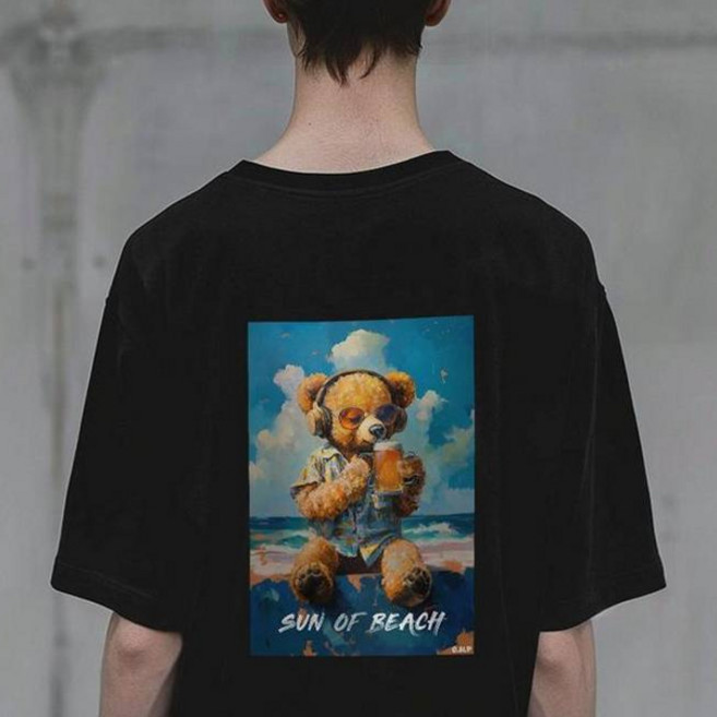 원헌드레드퍼센트 남녀공용 HARMONIA b비어 베어 통기성 세미오버 반팔 티셔츠