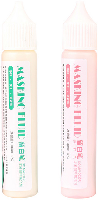 마리에스 마스킹액 펜형 수채화 보조제 화이트 30ml + 레드 30ml 세트, 1세트