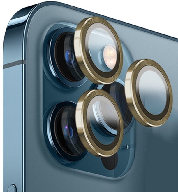 GOBUKEE iPhone 相機金屬環鏡頭鋼化玻璃保護膜套組 金色, 1個