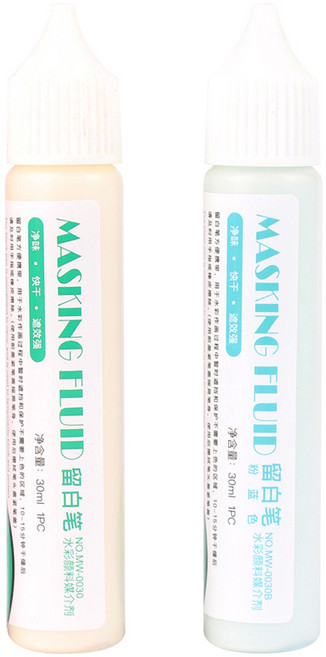 마리에스 마스킹액 펜형 수채화 보조제 화이트 30ml + 블루 30ml 세트, 1세트